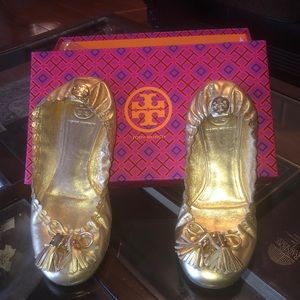 Tory Burch Metallic Gold Tassel Ballet Flats